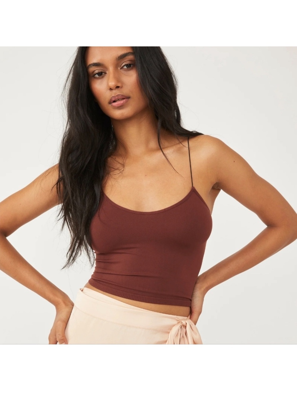 Free People Chocolate Brown Spaghetti Strap Crop Cami